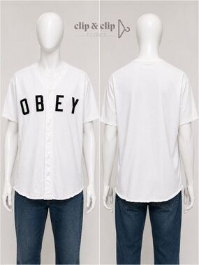 Obey White Short-Sleeve Button-Front Logo Shirt